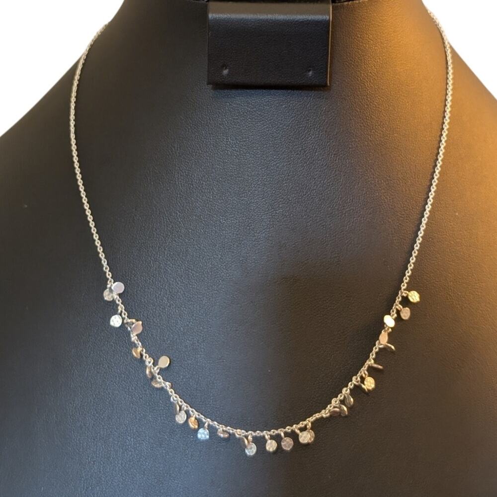 925 Sterling Silver Dainty Dangle Dot 16.5"-18.5" Necklace